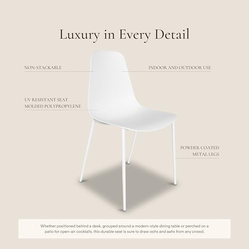 Image of POLY & BARK Isla Modern Dining Chairs Set of 4 - Mid Century Modern Plastic Dining Chair with Metal Legs - Kitchen & Dining Room Chairs - Indoor /Outdoor - White