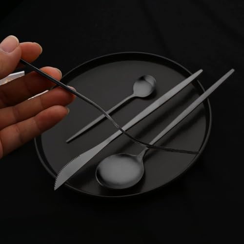 Image of Charcoal Black Silverware Set | 24-Piece Satin Finish French Style Stainless Steel Flatware | Elegant Giftable Box | Dishwasher Safe Cutlery for Home, Restaurants & Corporate Gifting