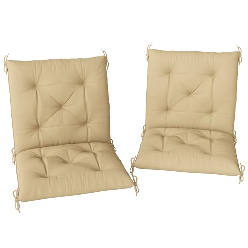 Outsunny Set of 2 Garden Chair Cushions 50W x 98L x 8D cm Comfortable Seat Pad with Backrest for Sunbeds, Rocking Chairs, Loungers for Outdoor & Indoor Use, Khaki