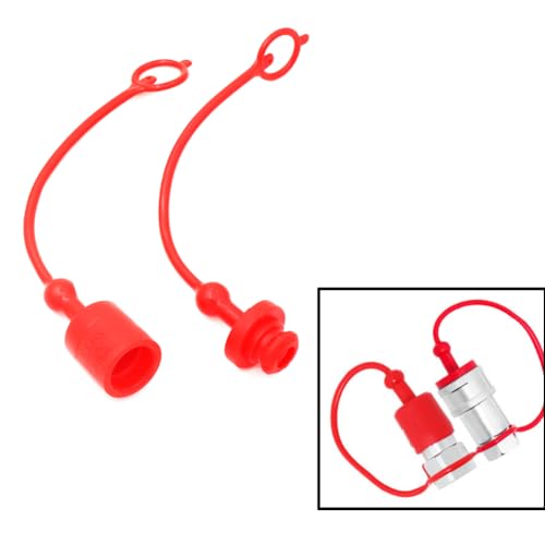 Image of Hydraulic Coupler Dust Cap Plug Set 1 inch ISO-B,CEKER Hydraulic Dust Covers Male Female Quick Connects Fittings,Red Cap with Retention Ring Keeps Cap Attached to Hose 2set