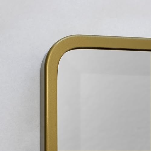 Image of 20x30 Austin Farmhouse Metal Framed Rounded Rectangle Recessed Bathroom Medicine Cabinet, Beveled Mirror, 18x28 in-Wall Opening, powder-coated Steel, Adjustable Glass Shelves, Magnet Close, Gold