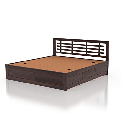 Image of Ganpati Arts Solid Sheesham Wood Lyon King Size Bed with Box Storage for Bedroom Furniture (Walnut Finish) 1 Year Warranty