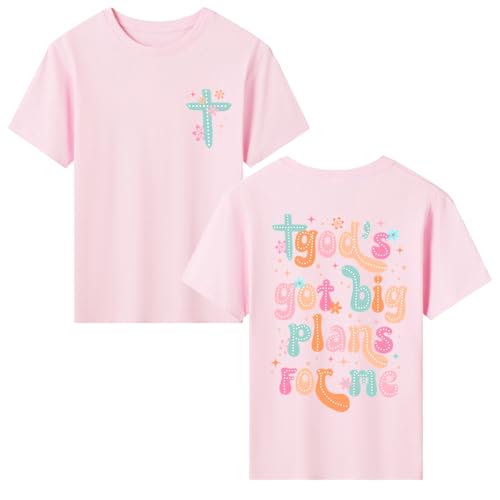 Image of Christian Shirts for Girls Bible Verse God Shirt Kids Graphic Tees Cute Cross Outfits Floral Print Summer Top