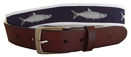 Mens Tarpon Leather Belt, Leather Tab and Buckle, Tarpon Fish Nautical Leather Belt