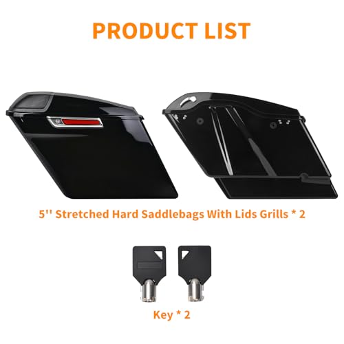 Alforjas rígidas estiradas de 5 pulgadas con tapas de altavoz para motocicletas Harley Touring: Road King, Road Glide, Street Glide, Electra Glide, Ultra Limited (2014-2023), cierre cromado rojo con reflector miniatura 6