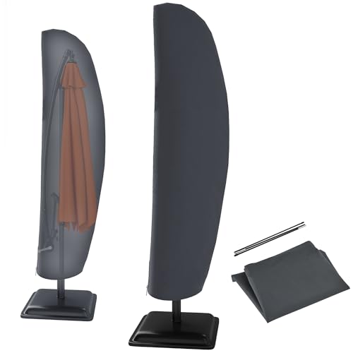 Outsunny Parasol Cover, Patio Cantilever Cover, Banana Umbrella Protector with Rod, Zipper for 2-4 m Parasol for Outdoor Garden, Patio, Dark Grey