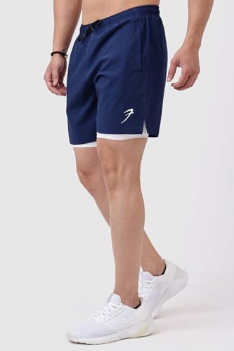 Image of FUAARK Double Layer 2 in 1 Sports Shorts with Inner Tights for Men Gym Tight Short with Pocket