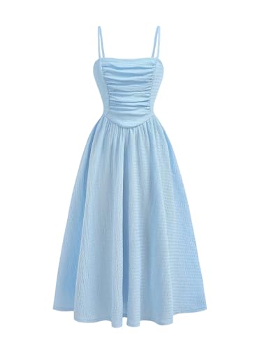 Floerns Girl's Summer Long Dress Spaghetti Strap Ruched Bust Party A Line Dresses