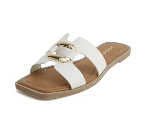 Soda “FENG” ~ Women Square Toe H-Band Slip-On Fashion Slide Sandal with Buckle Detail2