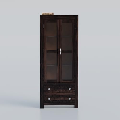 Image of Sheesham Wood Bookshelf with Glass Door for Home Library Solid Wood Bookcase Wooden Crockery Cabinet for Kitchen Book Shelf (Walnut Finish)