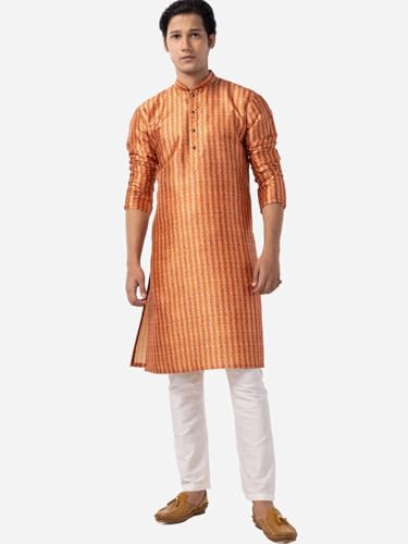 Image of LookMark Men's Cotton Blend Printed Long Kurta Suitable for All Indian Wedding, Occasions, and Festivals