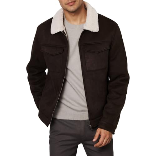 Dasongff Veste Bomber Polaire en Simili Cuir pour Homme Veste Trucker Doublée de Sherpa Blouson Aviateur avec Doublure en Peau de Mouton pour l'hiver