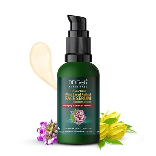 Image of Biofresh Botanicals Bakuchiol Night Face Serum 30ml for Anti-Aging Formula with Retinol to Reduce Fine Lines & Wrinkles for Men & Women for Overnight Renewal and Radiant Skin