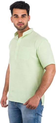 Image of Men's Cotton Short Kurta Without Pant | Mandarin Neck Short Kurta | Half Sleeve Casual Kurta | Traditional Ethnic Regular Kurta | Solid Plain Kurta for Men's (Pack of 1)