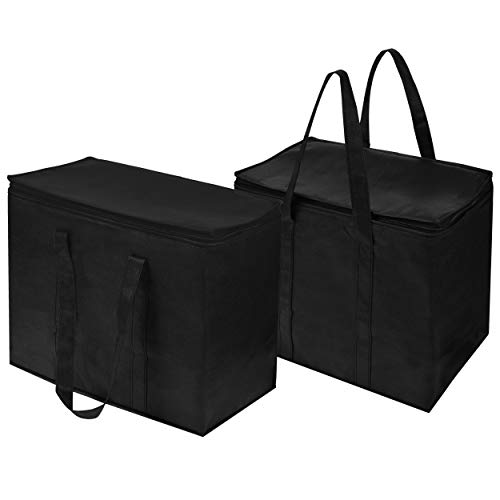 Insulated Grocery Bags (2-Pack), Leakproof Liner, Reusable, Thicker Thermal Material, Extra Large Size, Stands Upright, Collapsible, with Zippered Lid