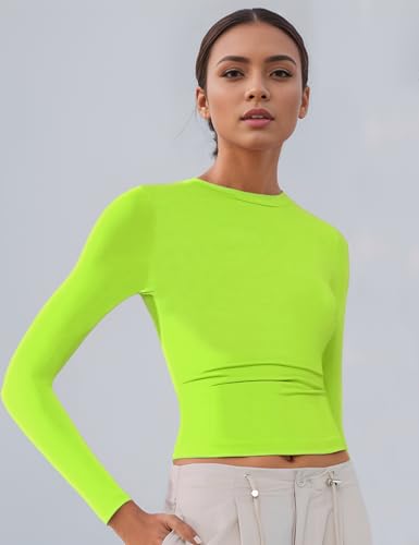 Women's Soft Long Sleeve Shirts Crew Neck Tops Basic Tees Stretchy Going Out Crop Tops Y2K Slim Fit T-Shirts2