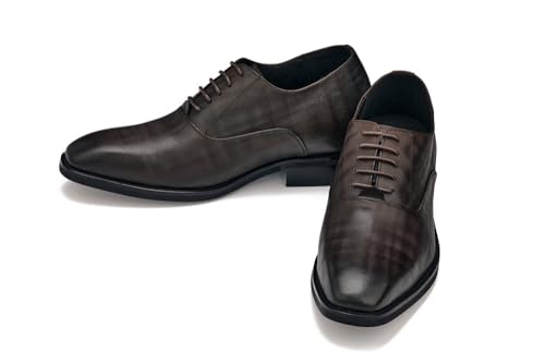 Image of CALTO Men's Invisible Height Increasing Elevator Shoes - Coffee Brown Micro-Perforated Leather Lace-up Formal Dress Oxfords - 3 Inches Taller - Y3521 - Size 6 D(M) US