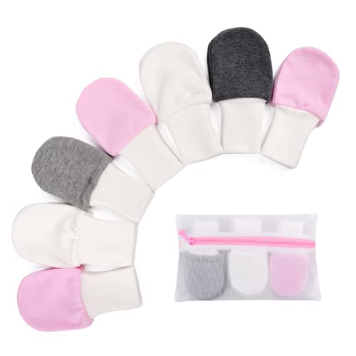 Image of BABY BLISS Anti-Scratch Mittens for Babies 0-6 Mos. - 7Pack Multicolored Mitts - Newborn Gloves for Girls with Laundry Bag