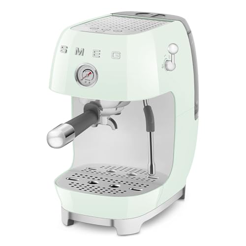 Image of Smeg Cold Brew Coffee Machine, Original Italian Brand, Patented Smeg Pastel Green Color, Live the Barista Exeprience, Professional Steam Wand for Creamy Milk Drink, Pressure Monitor, ECF03PGEU