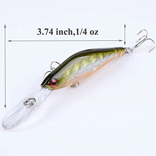 5 Pack Minnow Artificial Fishing Lures Set, Long Tongue Laser Minnow Lure Jerkbait Topwater Lures For Trout Catfish Walleye Bass-055 #TOP1