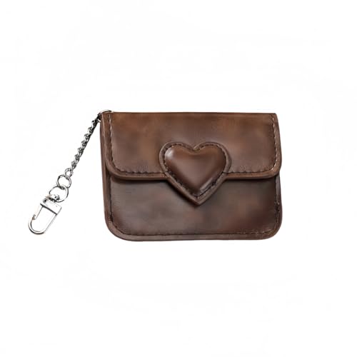 Women's Elegant Retro Card Holder - Heart Waxed Leather Portable Dirt-Resistant Wallet for Women (Coffee Brown)