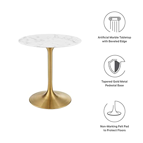 Image of Modway Lippa 28 inch Mid-Century Modern Dining Table with Round Top in Gold White