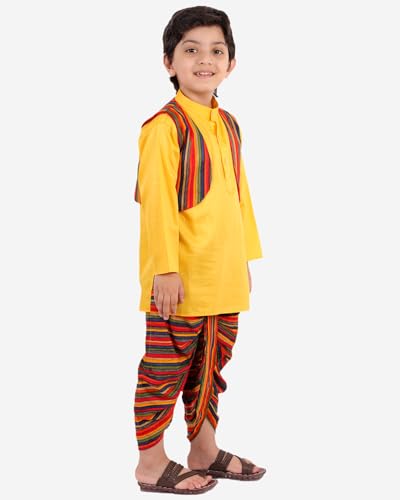 Image of superminis Boys Cotton Solid Jacket, Kurta Dhoti Set