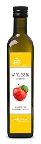 bioKontor – BIO Apfelessig naturtrüb 500ml – mit Essigmutter – ungefiltert, unpasteurisiert, unerhitzt, unverarbeitet – Bio Apfel Essig – deutsche Herstellung und Abfüllung – UV-geschützt