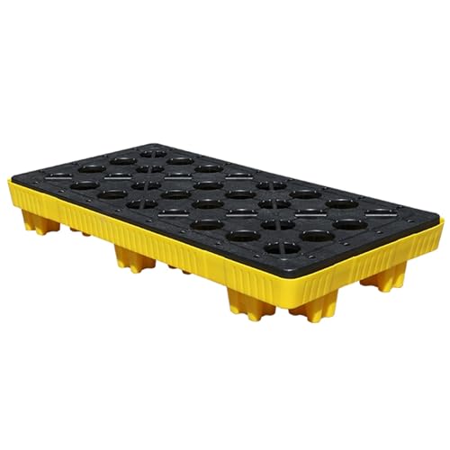 Robuste, Gelb-Schwarze Auffangwanne Aus Kunststoff – Auslaufsichere Plattform Mit Flachem Gitterrost Für Ölfässer – Hochleistungsfähige Polyethylen-Auffanglösung, 120 X 60 X 17 cm