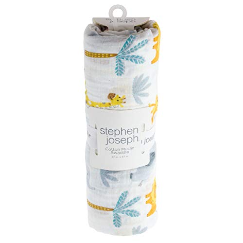 Image of Stephen Joseph, Muslin Swaddle Blanket for Baby Girls and Boys, Newborn Receiving Swaddling, 100% Cotton Wrap, 47 x inches, Zoo