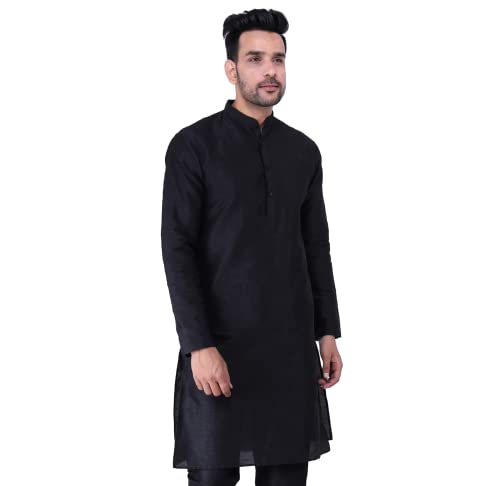 Image of Sadree Men's Silk Blend, Knee Length, Full Sleeve, Mandrin Collor, Solid Style, Attractive Colour, Solid Plain Kurtas
