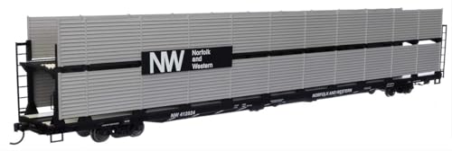 Walthers Mainline 910-8122 HO Scale 89' Flatcar w/Bi-Level Shielded Auto Rack - Ready to Run - Norfolk & Western Rack & Flatcar #412024