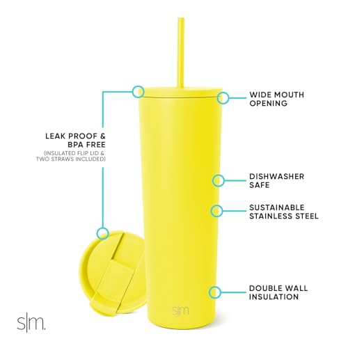 Image of Simple Modern Insulated Tumbler with Lid and Straw | Iced Coffee Cup Reusable Stainless Steel Water Bottle Travel Mug | Gifts for Women Men Her Him | Classic Collection | 28oz | Canary