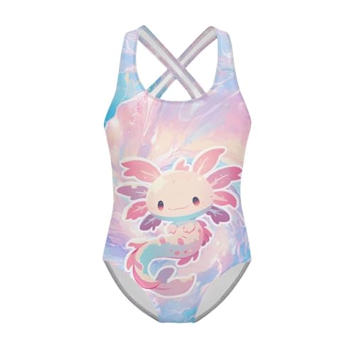 Little Girls' Print One-Piece Swimsuit, Cross-Back Strap, Soft, Breathable, Light, Skin-Friendly, for Beach Pool