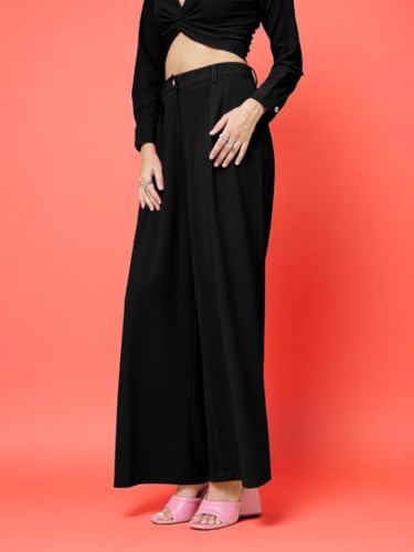 Image of FYLTR Women's Stretchable High Waist Wide-Leg Front Pleated Formal Trouser