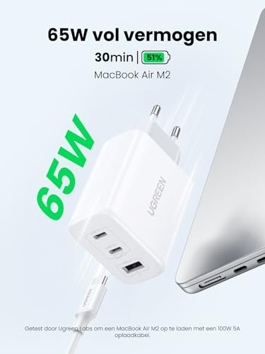 UGREEN 65W USB C oplader 3-poorts snel laden PD adapter voor MacBook, iPhone, Samsung, tablets, laptops - Afbeelding 3