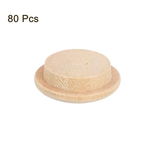 Image of uxcell 80Pcs Wood Button Plugs, 15mm /0.59 inch Hardwood Screw Hole Plug Mushroom Wooden Caps Buttons Wood Plug for Furniture Woodworking Craft Decor (20mm x 15mm)