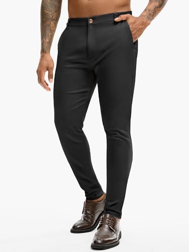 Comdecevis Mens Stretch Dress Pants Slim Fit Wrinkle Free Expandable Waist Golf Pant Tapered Chinos2