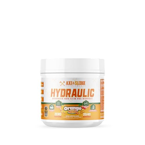 Image of Axe & Sledge Hydraulic Stim-Free Pre-Workout Powder for Men & Women, Pump, Performance, Focus and Endurance, L-Citrulline, Beta Alanine, Caffeine-Free, Orange Mango