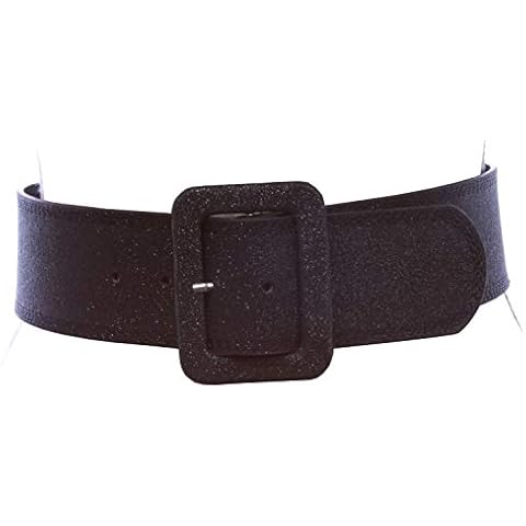 Women's Wide High Waist Glitter Fashion Leather Belt, Black | S/M-32" Cover