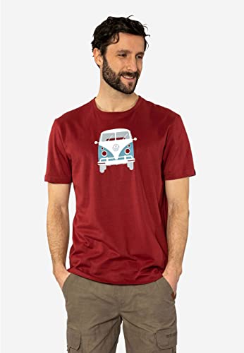 Elkline Herren T-Shirt Methusalem mit VW Bulli Print, Größe:S, Farbe:syrahred