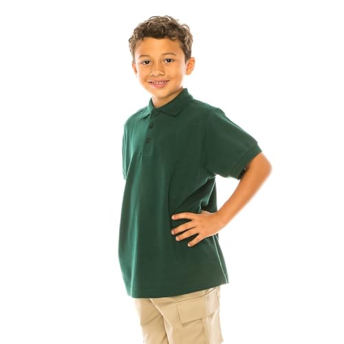 Image of unik Boy's Premium Quality Pique Polo Uniform Shirt Short Sleeve White Sky Blue Navy Hunter Green Burgundy Black Red