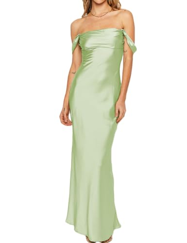 Image of Realtix Satin Off The Shoulder Strapless Bridesmaid Maxi Dress for Women