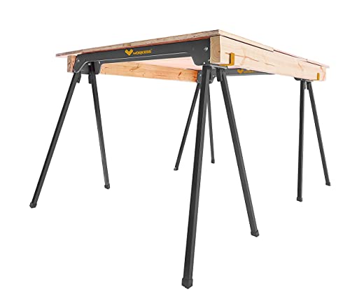 Image of WORKESS Saw Horses 2 Pack, Heavy Duty Folding Portable Saw Horses Table 2200 Lbs Load Capacity with 2x4 Support Legs, Fast Open Legs and Easy Grip Handle for Woodworking.