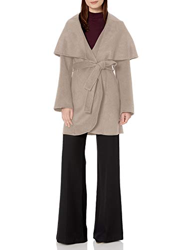 T Tahari Women's Double face Wool Coat with Optional self tie Belt, Brown Sugar, Extra Small