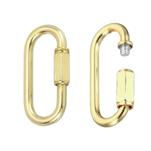 MECCANIXITY Chain Connectors, 6mm Thick Quick Link Screw Lock Oval Clips for Chandelier Pendant Lights, Pale Gold, Pack of 2