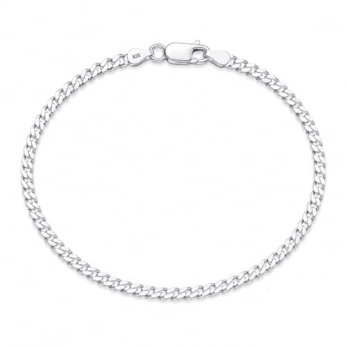 Image of TRUESILVER ACPL Solid 925 Sterling Silver Curb Chain Bracelet | Lightweight Italian Diamond-Cut 4.5MM & 6MM Cuban Link Curb Chain Bracelet for Men(6.5, 7, 7.5, 8, 8.5 & 9 Inches)