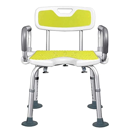 Adjustable Shower Chair with Back and Arms - Sturdy Bath Seat for Elderly - U-Shaped Design - 6 Height Levels - Supports up to 300 Lbs - Suitable for All Ages