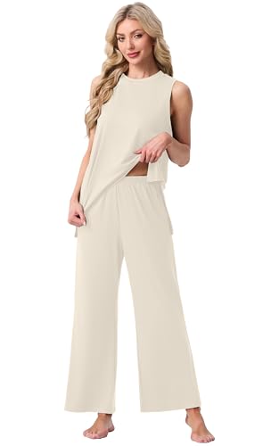 Image of PrinStory Womens Pajamas Sets 2 Piece Soft Pjs for Women Sleeveless Pajama Set Summer Loungewear with Pockets