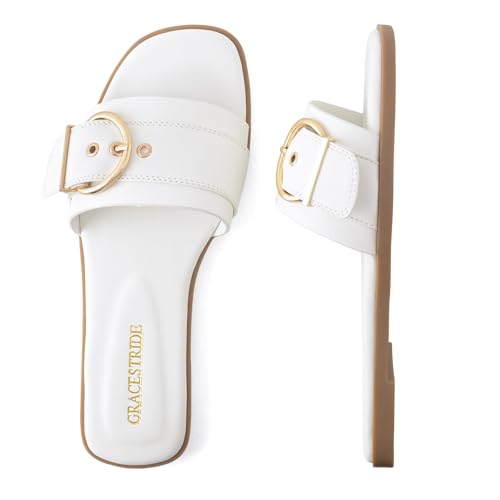 Flat Sandals for Women Fashion Square Open Toe Slip On Slides Sandals Summer